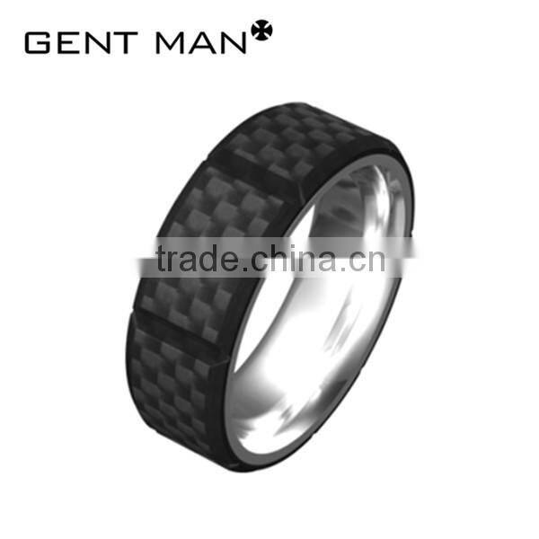 latest gold finger ring designs carbon fiber stainless steel ring with CZ