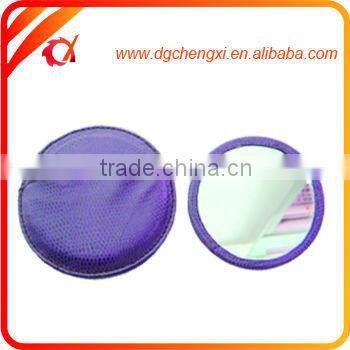 Purple Round Mini Leather Maked Up Pocket Mirror