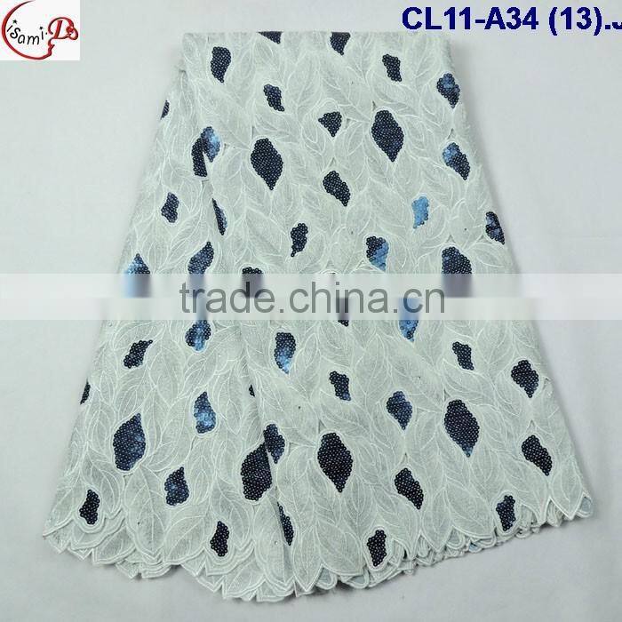 CL11-A34 (17) New arrival and good quality Organza lace fabric with big suquins for dress and clothes