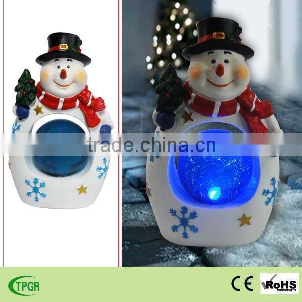 christmas ornaments polyresin snowman with glass ball led lights
