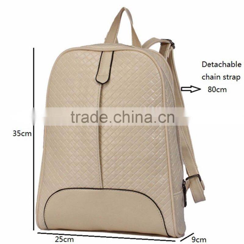 Luxury Women Girls Leather Woven Backpack Campus Shoulder Bag Bookbag Satchel