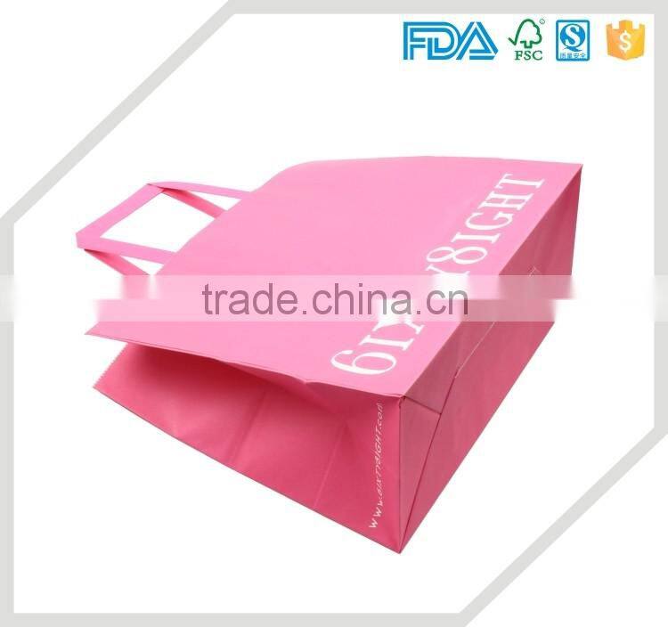 Low price China supplier custom color logo printed pink paper bag