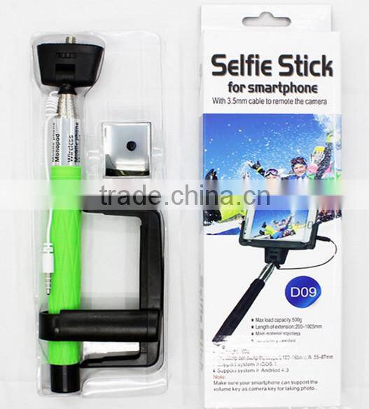 S00846 D09 Wired control version monopod with rear mirror to use rear camera 3.5mm cable selfie monopod for iOS android phones