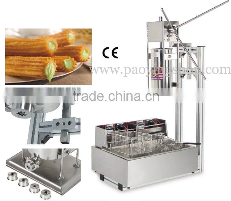 (4 in 1) 5L Spanish Manual Commercial Churro Machine + Working Stand + 12L 110v 220v Electric Deep Fryer + 1L Filling Machine