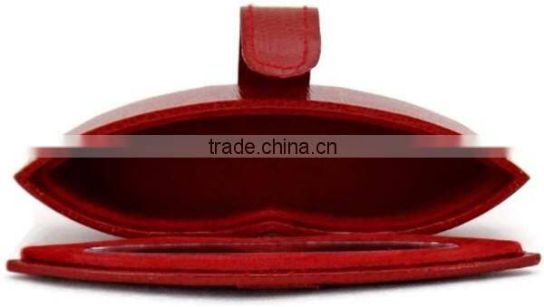 Boshiho leather Red Lip Shaped Lipstick Case with Mirror