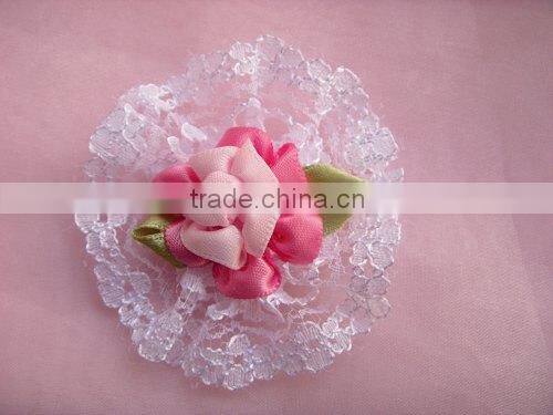 Exquisite satin ribbon flower with lace bottom