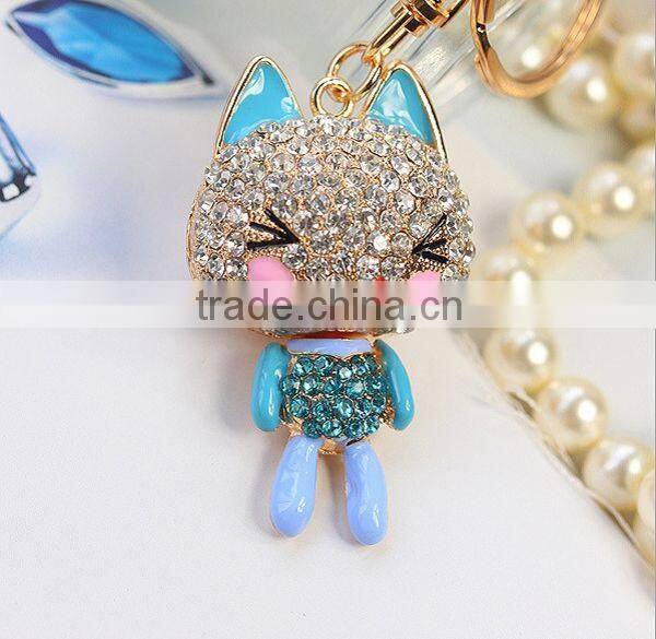 2014 Rhinestone Cat Key chain , Animal Bag Pendant ZTKC-195