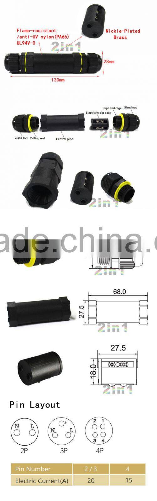 PG13 2Pin IP68 Electric Waterproof Connectors