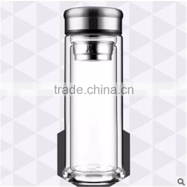 Spill-proof Strong Double Wall Glass Tea Tumbler /water bottle (Travel Mug) with Strainer And flat top lid 320ML
