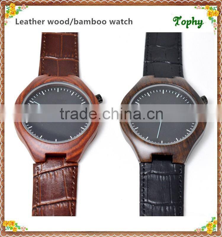 Trade Assurance Bamboo Wooden Watches 2016 New Products Men's With Genuine Leather Band Luxury