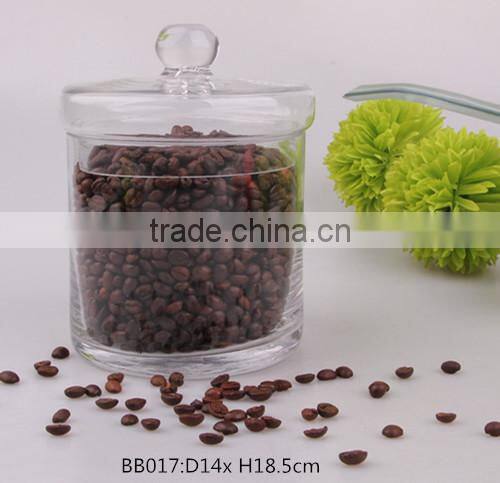 large high clear blown glass canister with glass lid