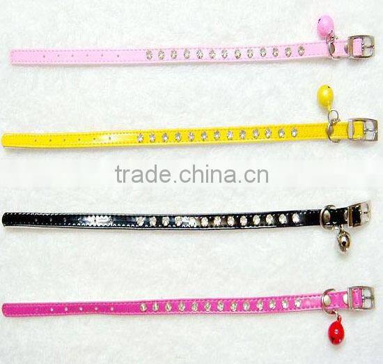 Bling Crystal Pearls Cat leather Collar with bell
