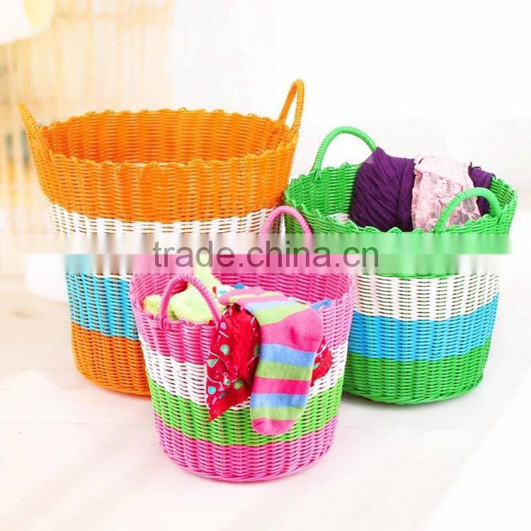 Wholesale 2-handles bright mix colors plastic weave dirty clothes basket