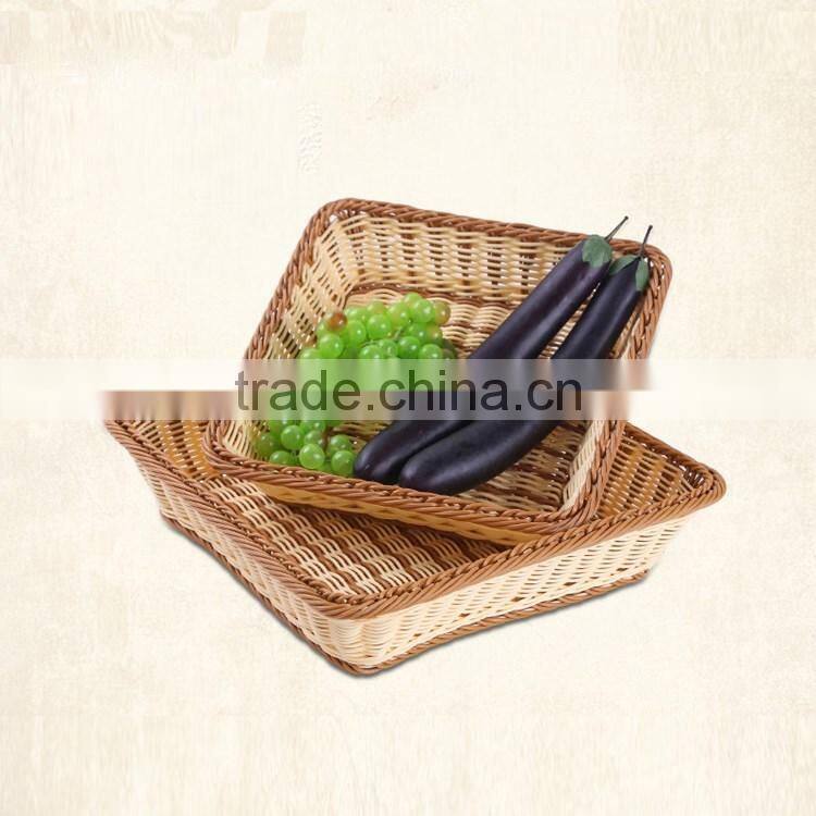 Custom size supermarket display rack used exquisite woven square shape fruit vegetable plastic wicker basket
