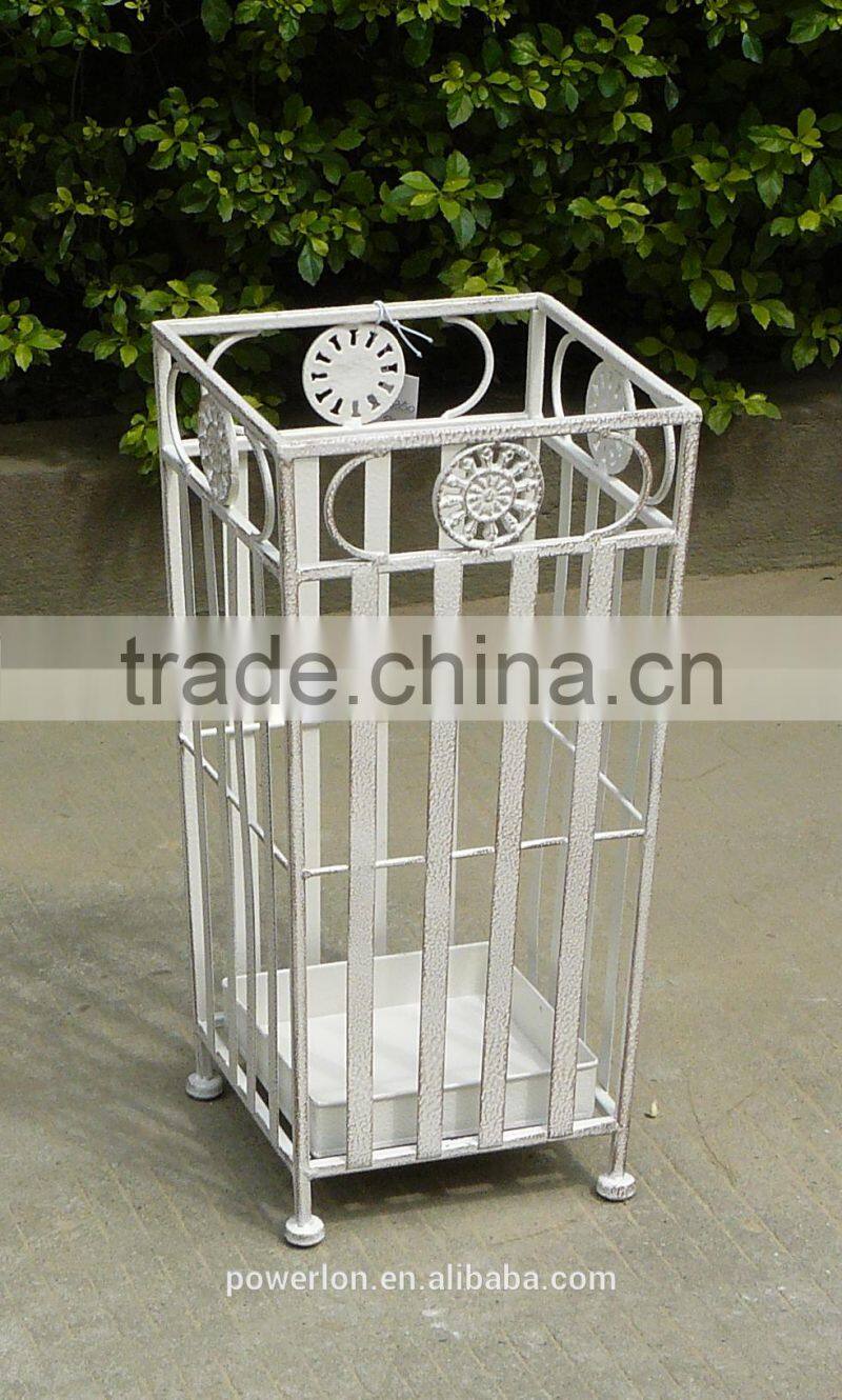 Shabby Chic Metal Umbrella Stand Holder Elegant Antique White
