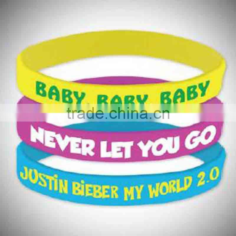 Colorful Different Custom ink color Silicon rubber bracelets