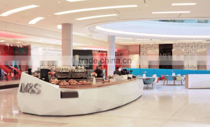 Piblic place airport acrylic solid surface counter solid wood food kiosk