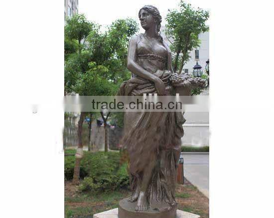 Lady Life Size Casting Bronze Statue with Stone Base