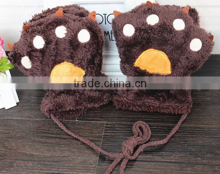 colorful Soft Plush Screen Gloves With Animal Toy