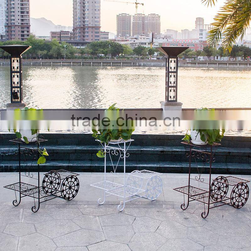 YS91525BL Black metal garden flower pot rack with wheels