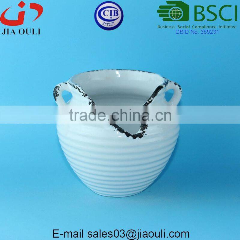 BSCI Audited Factory white Glazed ceramic flower pot