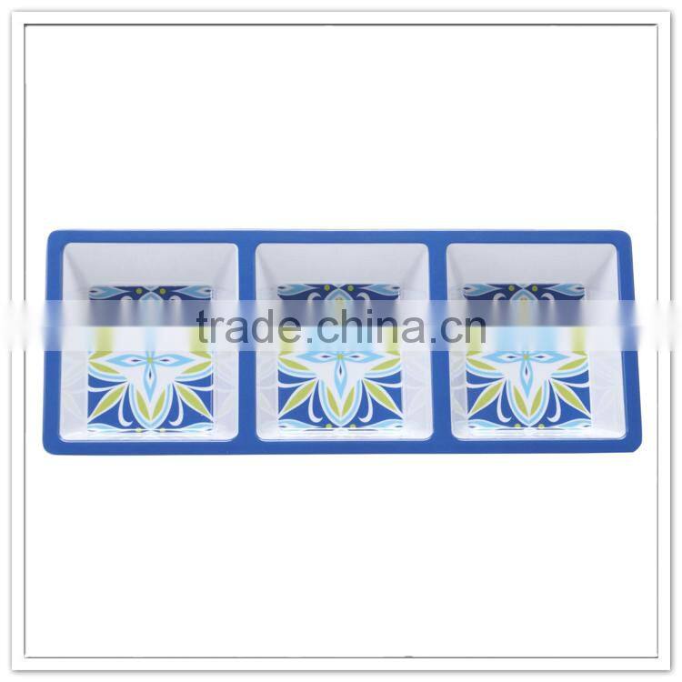 Elegant design rectangle party 3 section chip and dip bowl