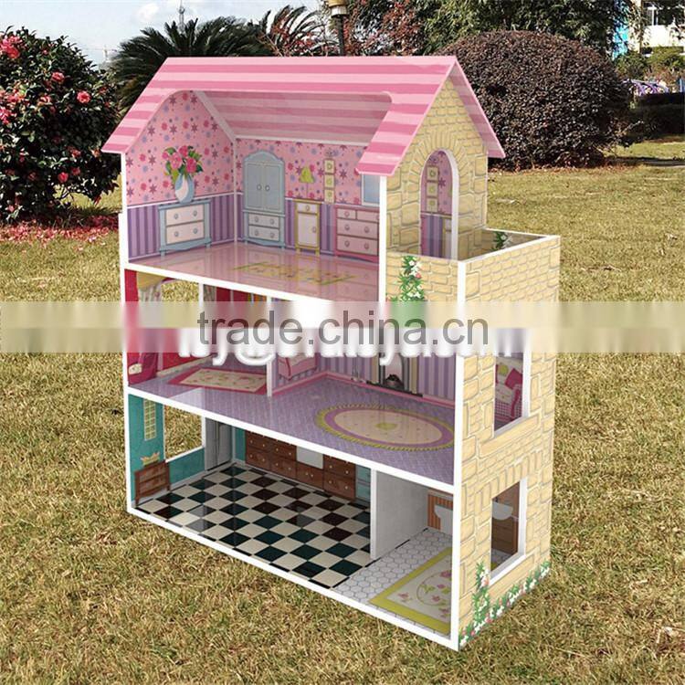 New design 3 floor toddlers pretend toys wooden miniatures and dollhouse W06A234
