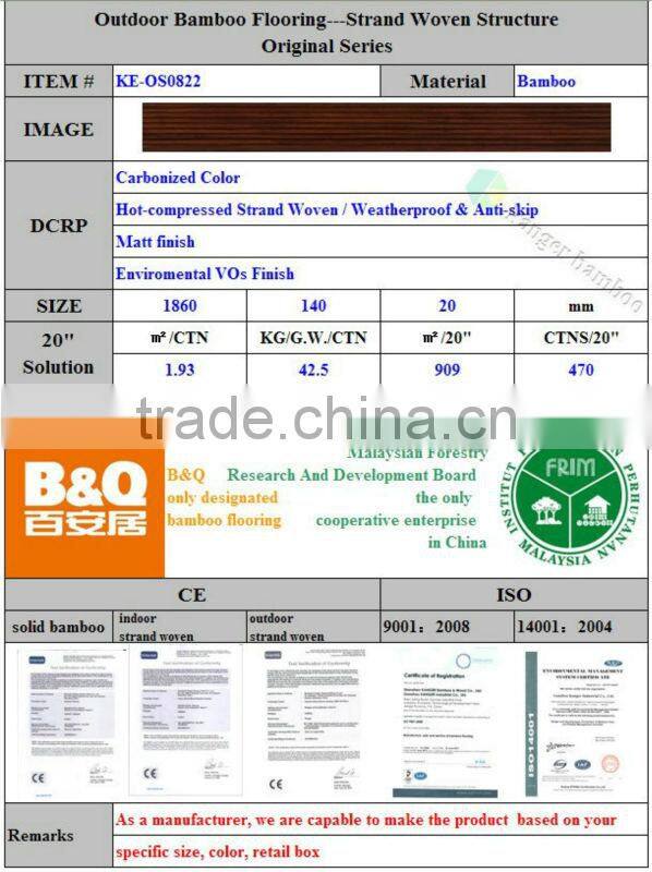 Outdoor anti slip bamboo decking termite tesistant fire proof building materials