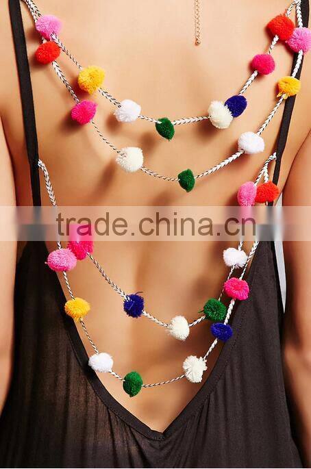 2017 Summer Pom Pom Maxi Beach Dress V Neckline Boho Strap Dress HSd9211