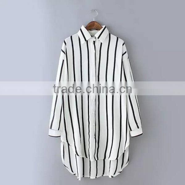 2015 Summer vertical stripe chiffon style lady blouse , models chiffon blouse
