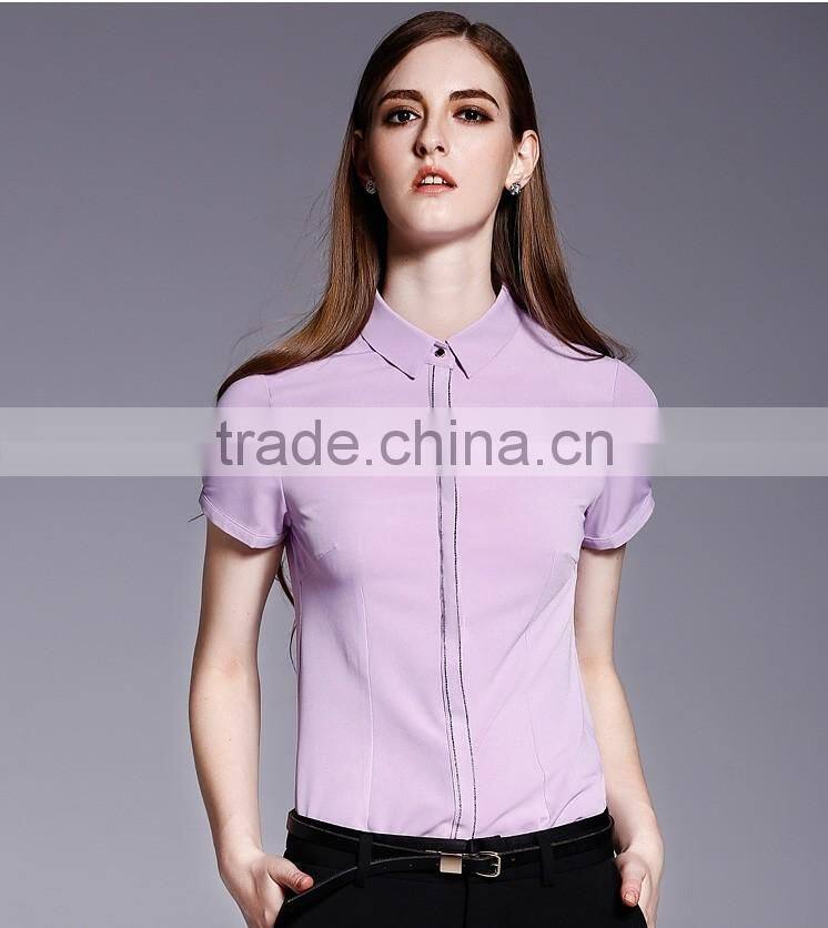 Ladies Fashion Short Sleeve Front Facing Placket Formal Shirt