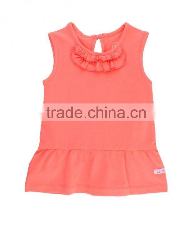 2017 latest ruffle toddler baby children clothes summer cotton wholesale Tshirt orange boutique clothing baby girls top design