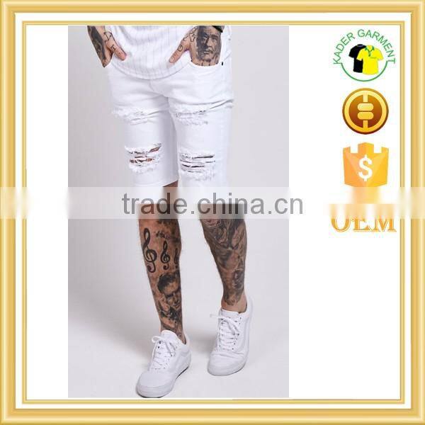 High quality stretchy mens denim shorts stylish ripped denim jeans shorts