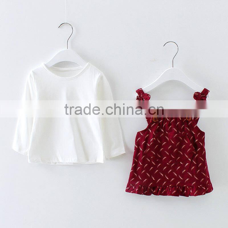 S60736B Kids clothes dress long sleeve t-shirt two pieces