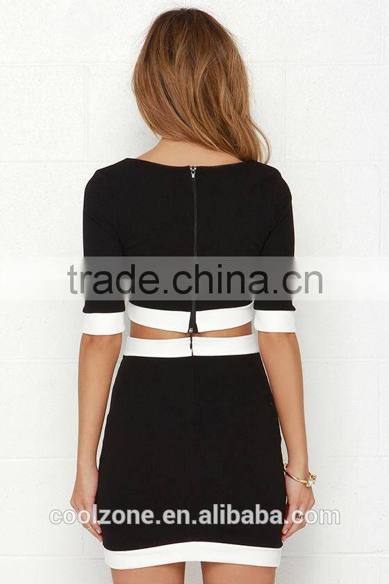 Fully lined bodycon fit black two piece evening dress wholesale evening dresses