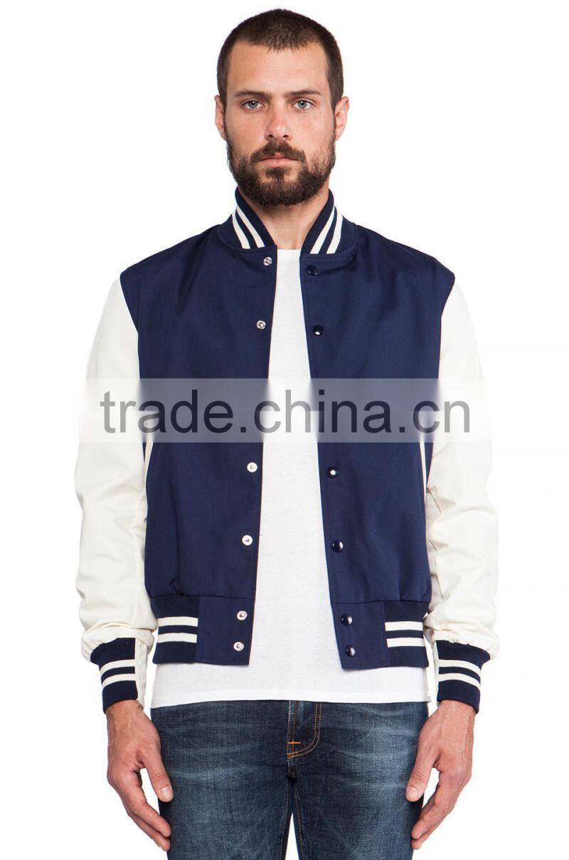 CVC preppy style ribbed collar and hem srtipe Hoodies/Sweatshirt with front snap button