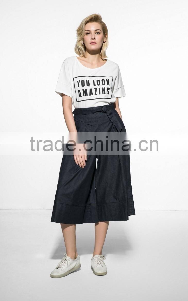 Women's red o neck short sleeve silk screen printing shirt