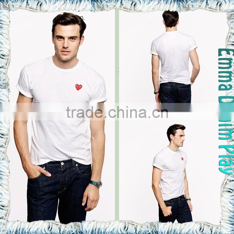 Soild White Heart Embroidery 0-Neck T Shirts for Man