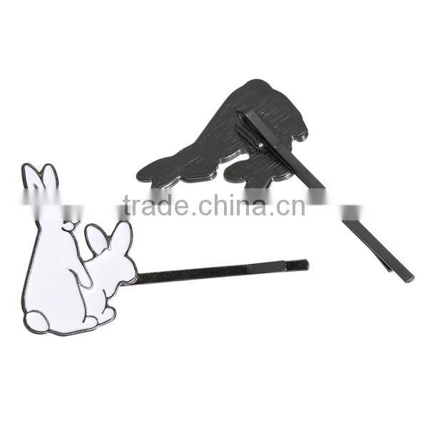 Hair Clips Findings Rabbit Animal Gunmetal White Enamel 55mm x 34mm