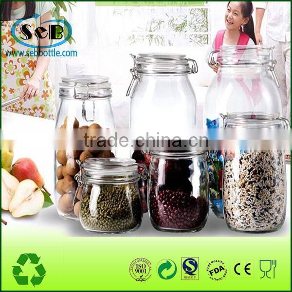 Big glass storage jar mason jar food canister with lock lid