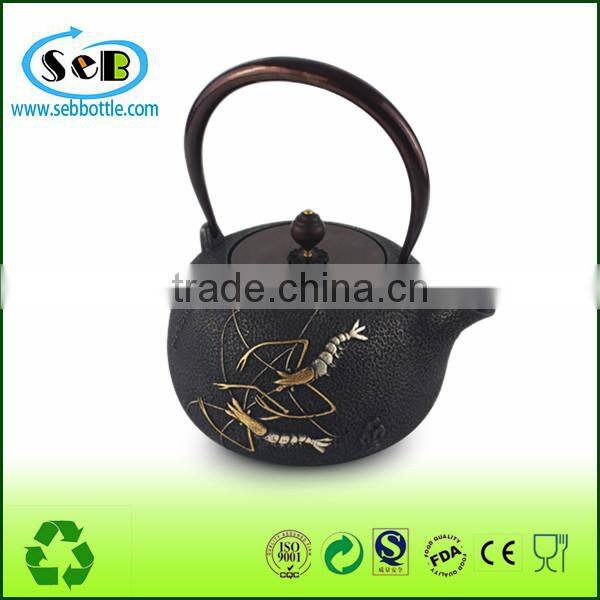 Eco-friendly Cast Iron teapot with embossed Lotus decor for wholesale