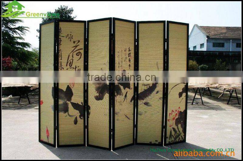 Colorful elegant folding waterproof canvas screen bamboo folding screen sliding doors interior room divider GVLB03