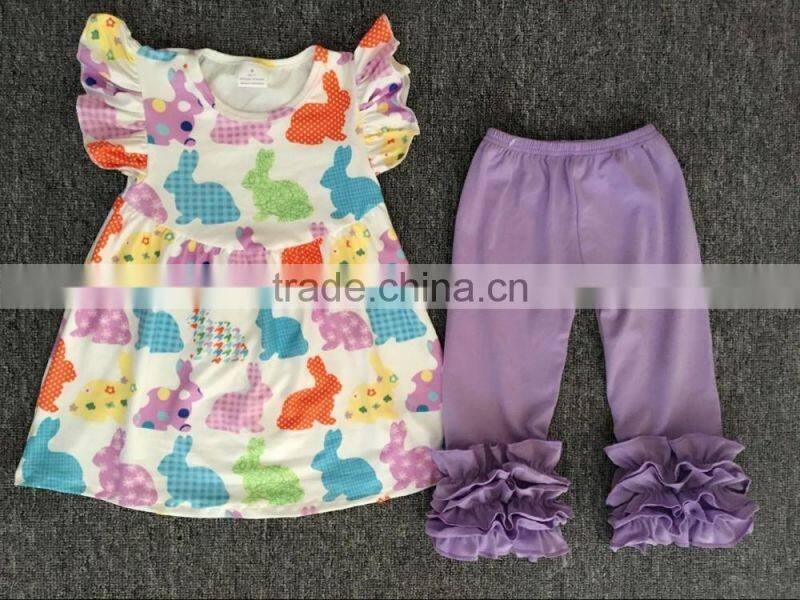 2017 Wholesale easter cute bunny outfit boutique teen girls cotton ruffled spring clothes outfit kids remake outfit