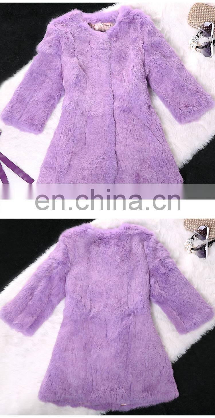 European style three quarter sleeve real fur coats ladies rabbit fur coat