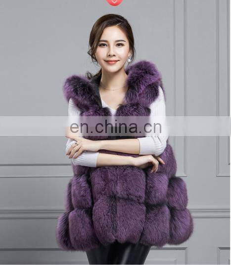 Russian Style Fox Fur Vest With Hat Real Fox Fur Gilet For Women