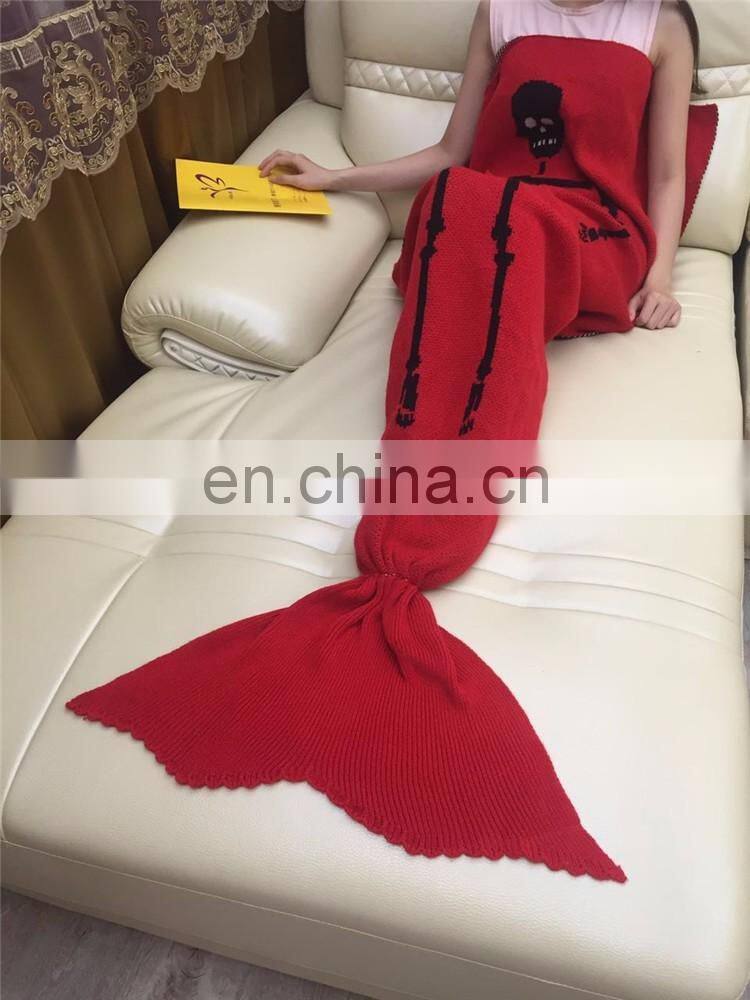 Funny Pattern Mermaid Tail Blanket Crocheted Knitting Wool For Adult Kid Sofa Bed Sleeping Bag