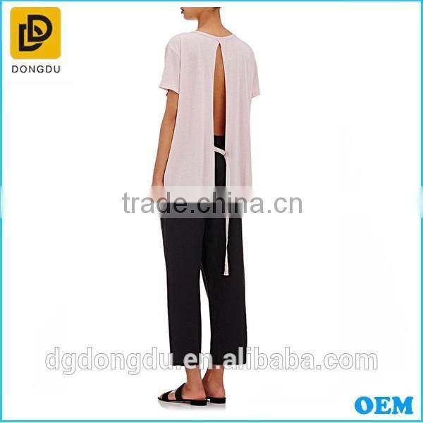 2016 Custom Wholesale Hot Sale Open-back Design Lady Cheap Casual T shirt