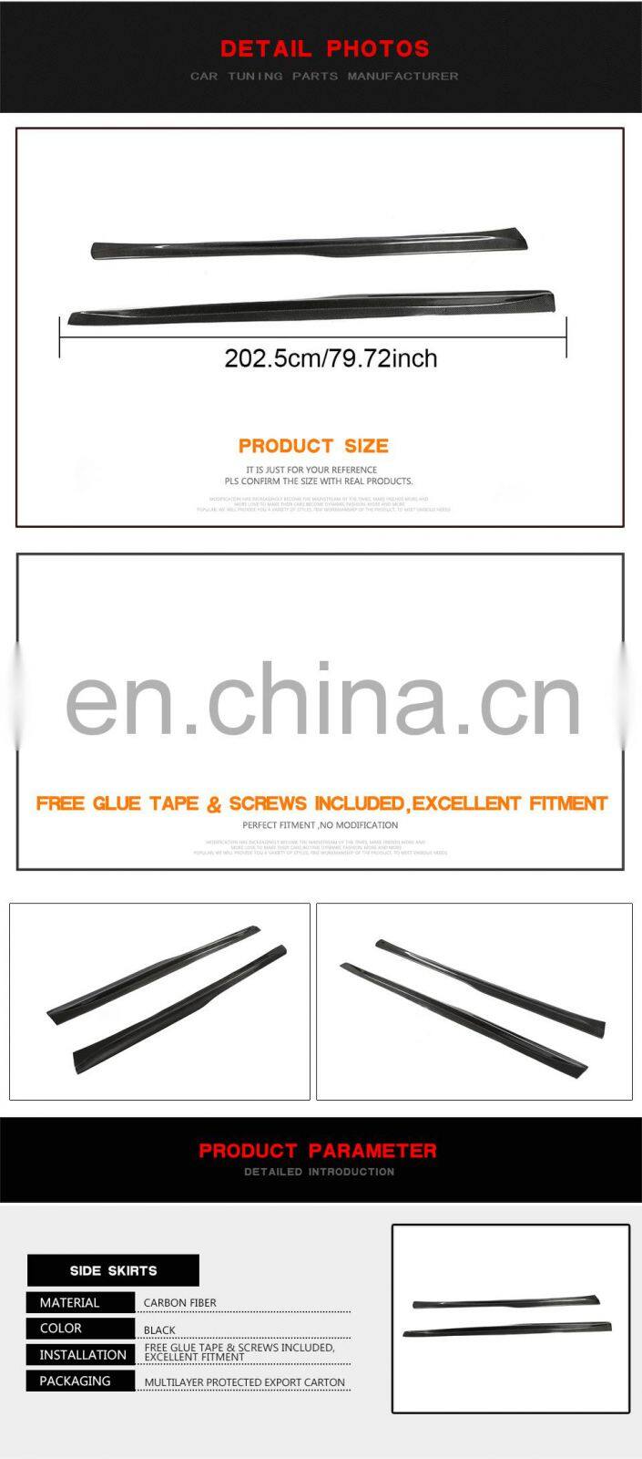 Full Carbon Fiber M3 M4 Side Skirts Extinsion for BMW F80 M3 Sedan F82 F83 M4 Coupe 2012-2017