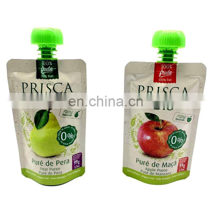 Custom printed stand up pouch BPA free food spout pouches with childproof cap