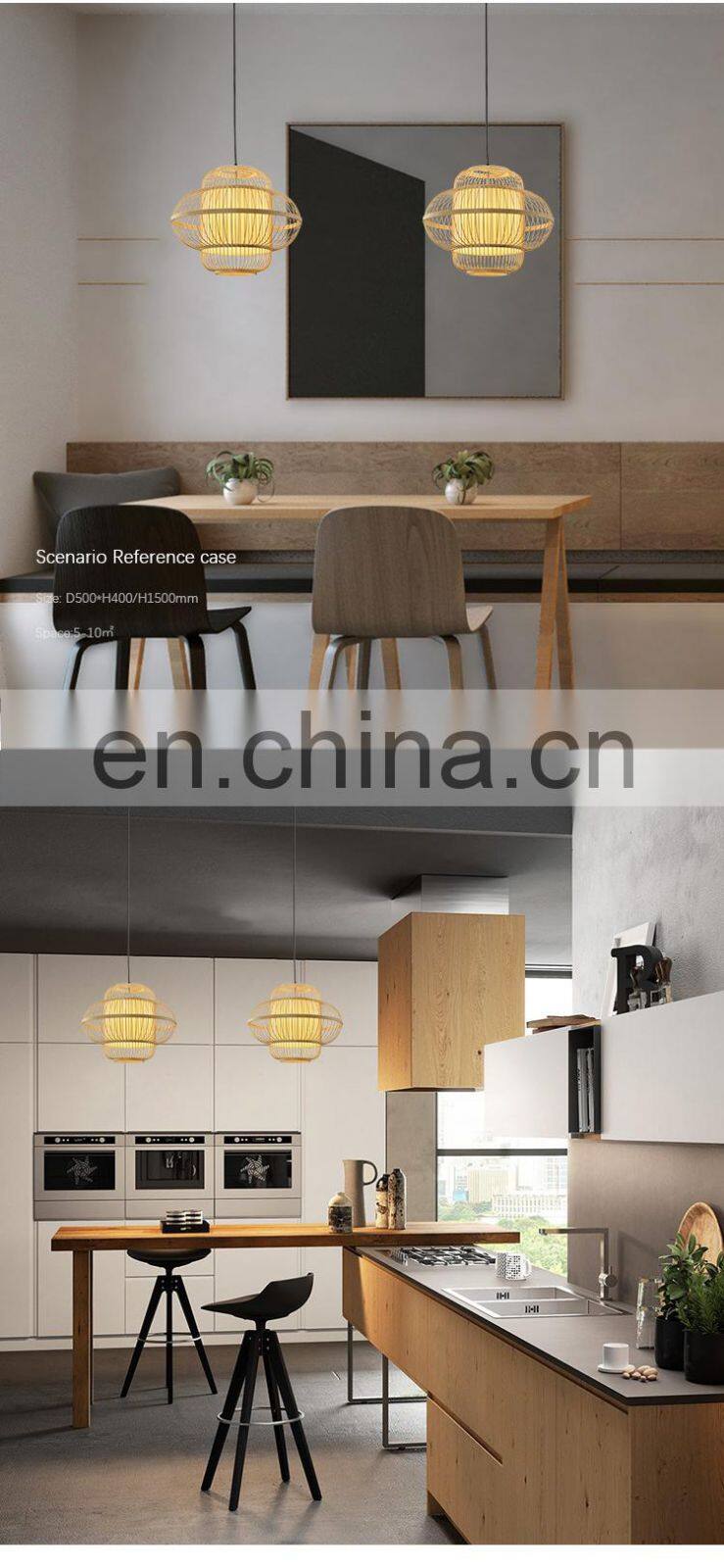 HUAYI Factory Wholesale Southeast Asian Style Indoor Bedroom Hanging Handmade Bamboo E27 5W LED Pendant Light